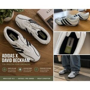 Adidas David Beckham Mens 10.5 White Black Leather Y2K Retro Sneakers Shoes